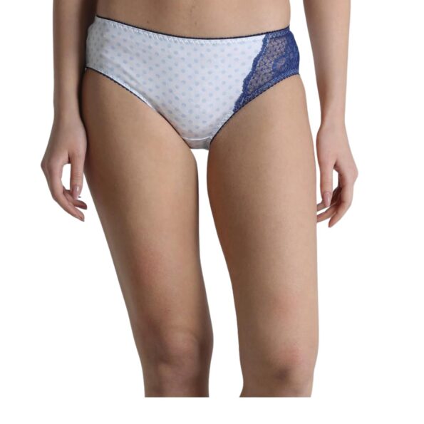 Deevaz Spandex Lycra Polka Dot Hipster Panty With Side Lace Panels In Greyish Blue Colour.