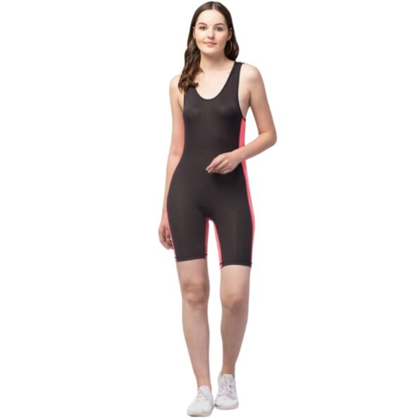 Deevaz Women Solid Legsuit Swimwear In Black & Peach Color.