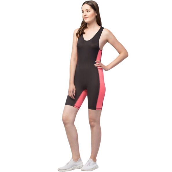 Deevaz Women Solid Legsuit Swimwear In Black & Peach Color.