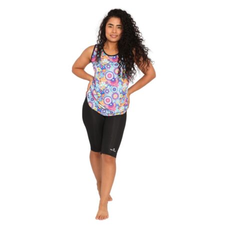 Deevaz two Piece Women Swimwear Printed Swim sleeveless Top with Plain Capri