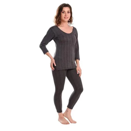 Deevaz Women's Cotton Winter 3/4 Sleeves Thermal Top and Lower Set In Dark Grey Color.