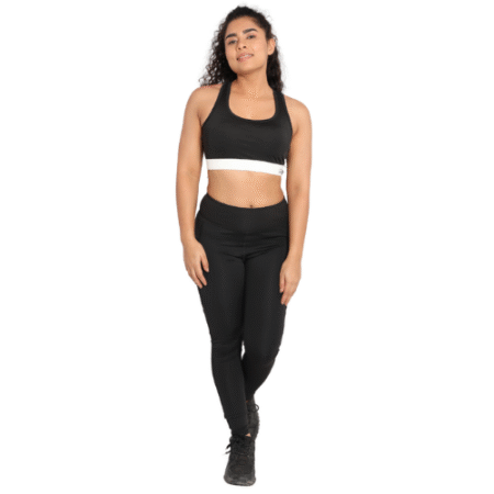 Deevaz Pair Of Comfort Fit Active Sports Bra & Snug Fit Active Ankle-Length Tights In Black Color.