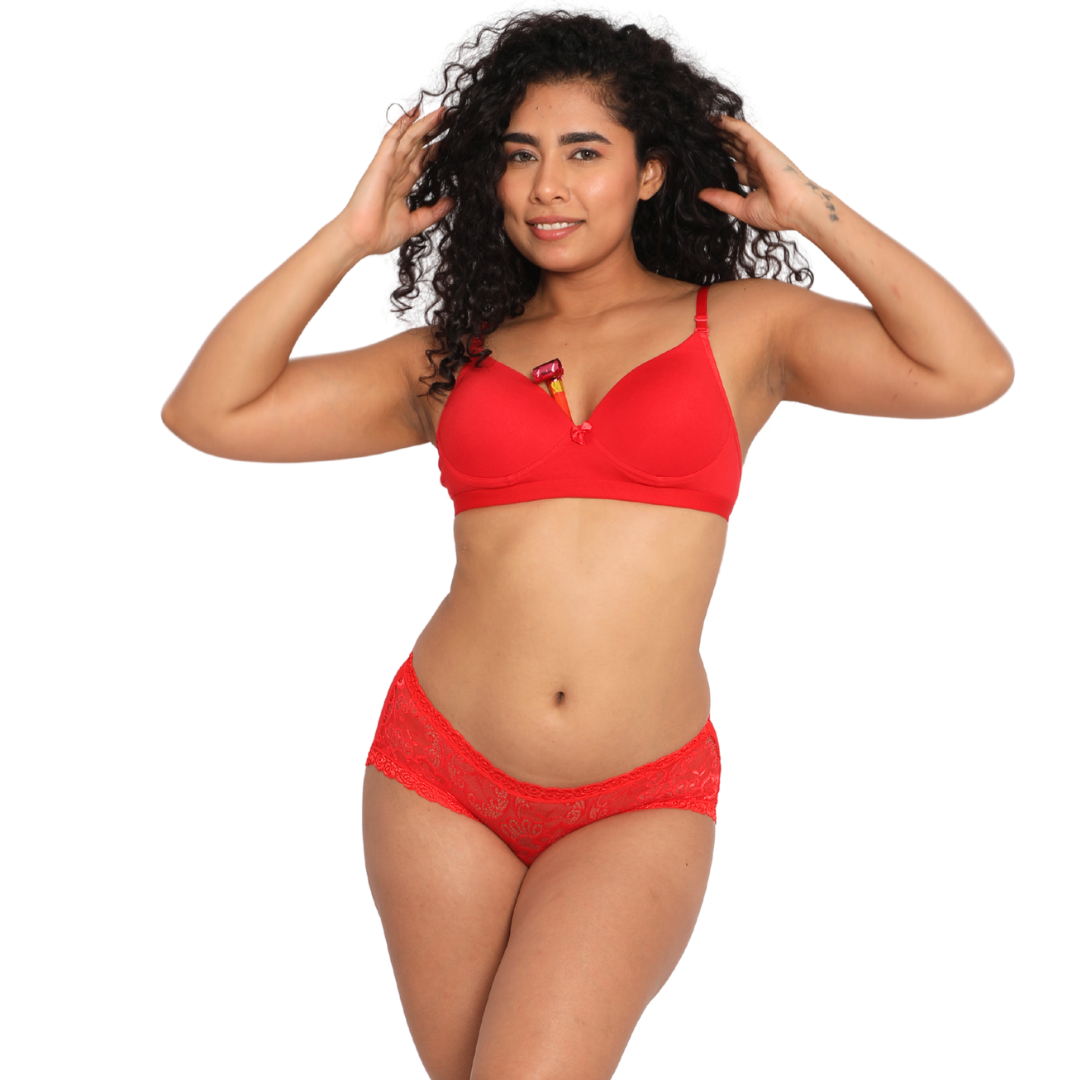 Deevaz Padded Women's Cotton Rich 3/4th Coverage Backless Bra in Red Colour.