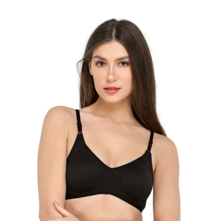Deevaz Spacer Cup Non-Padded Non-Wired Full Coverage Bra in Black Colour - Cotton Rich
