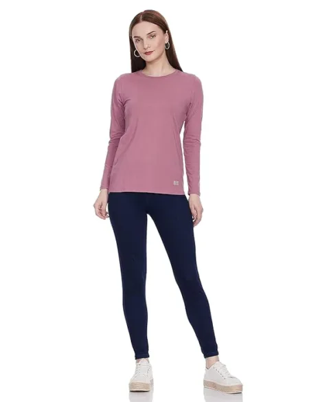Deevaz Cotton Long Sleeve Crew Tee In Onion Color.