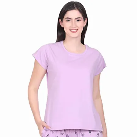 Deevaz Women Comfort Fit Round Neck Half Sleeve Cotton T Shirts In Mauve Colour.