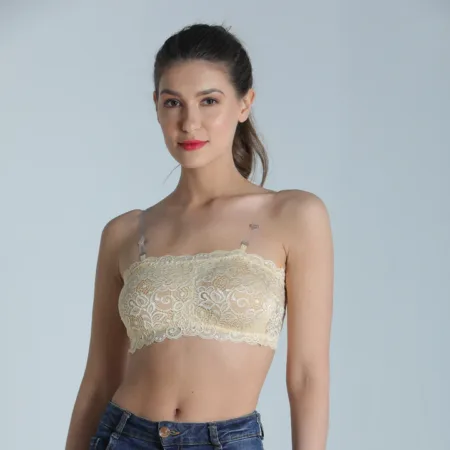 Deevaz Skin Padded Tube Bra In Poly-Lace Fabric With Removable Transparent Straps.