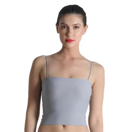 Deevaz Padded non-wired Bralette in Solid Grey Colour with Noodle strap detailing.