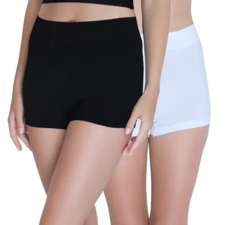 Deevaz Combo of 2 Mid Rise Full Coverage Seamless Boy Shorts In Black & White colour.