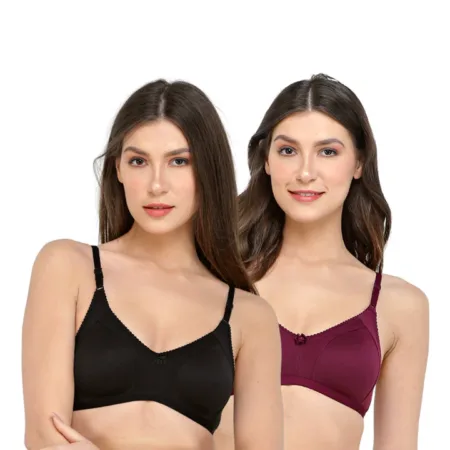 Deevaz Combo of 2 Soft Spacer Cup Full Coverage Bra in Purple & Black Colour.