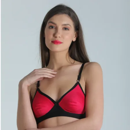 Deevaz Cotton Rich Dual Colour Comfy T-Shirt Bra In Hot Pink And Black.