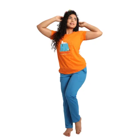 Deevaz Women Cotton Night Suit Set Printed Set of T-shirt & Pajama Nightwear Night Dress for Girls.