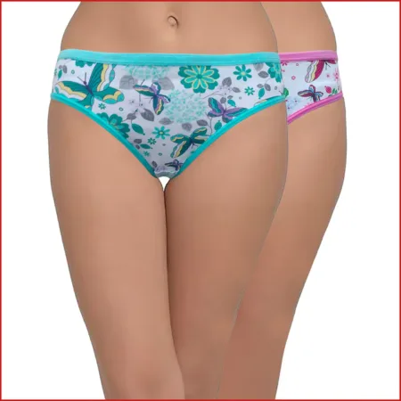 Deevaz Cotton Rich Mid Waist Butterfly Printed Hipster Panty Combo of 2 in Sea green & Pink Colour