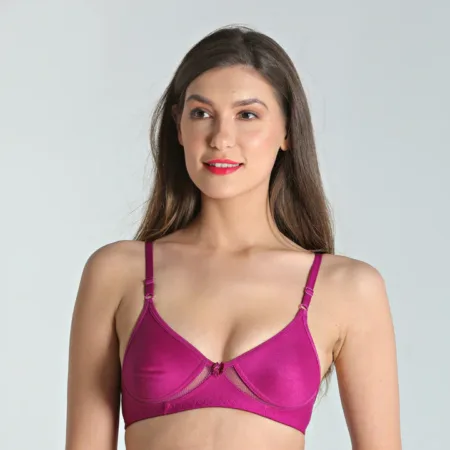 Deevaz Purple Breathable Cotton Solid T-Shirt Bra with Mesh detailing for Everyday basics.