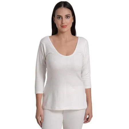 Deevaz Women's Cotton Winter Round Neck 3/4 Sleeves Thermal Top And Lower Set In White Color.