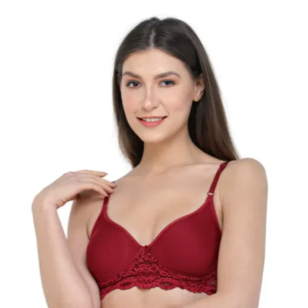 Deevaz Marron Colour Spacer Cup Light-Padded Non-Wired Full Coverage Lace Bra