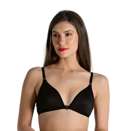 Deevaz Cotton Rich Non-padded Solid Front open T-Shirt Bra - Black
