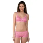 Deevaz Women's Non-padded Non-wired Bridal Lace Bra & Brief set in Baby Pink Colour.