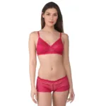 Deevaz Women's Non-padded Non-wired Bridal Lace Bra & Brief set in Fuchsia Pink Colour.