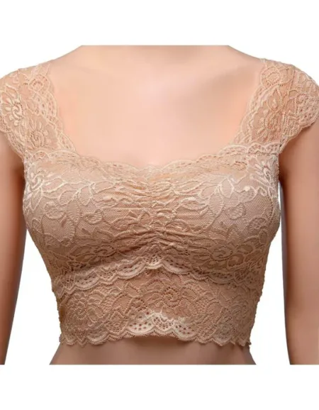 Deevaz Padded non-wired Floral Lace Crop Bralette in Beige Colour